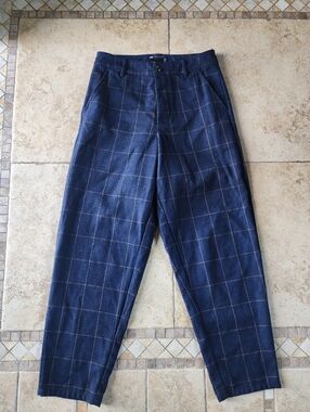 Men's Asos Design Navy Windowpane Dress Pants
